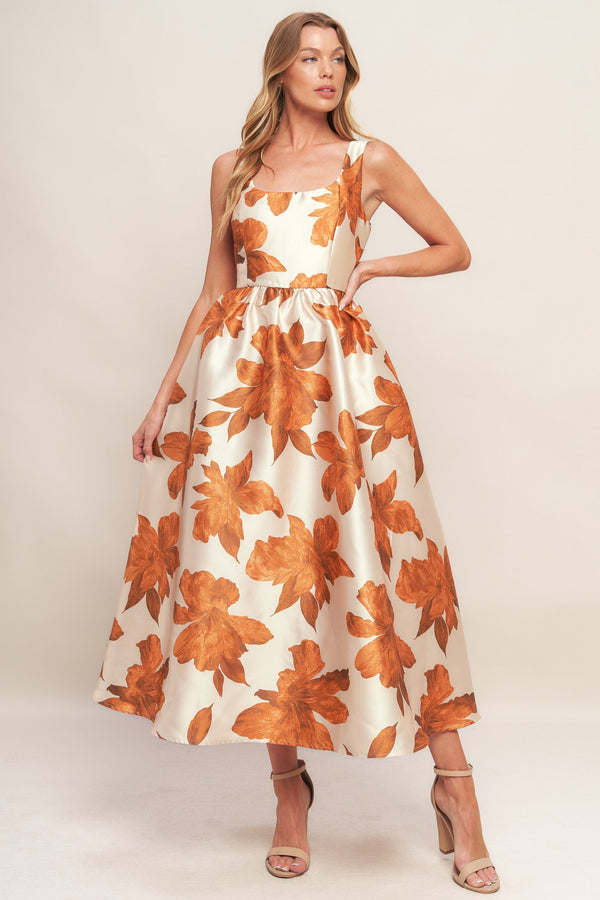 autumnal-floral-woven-midi-dress Flying Tomato - Sophia's StyleDRESSES-1